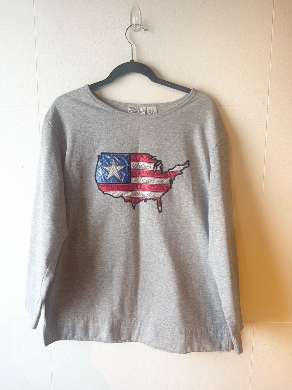 Fashion Bug Grey Crewneck Sweater with Red & Blue USA Map Graphic